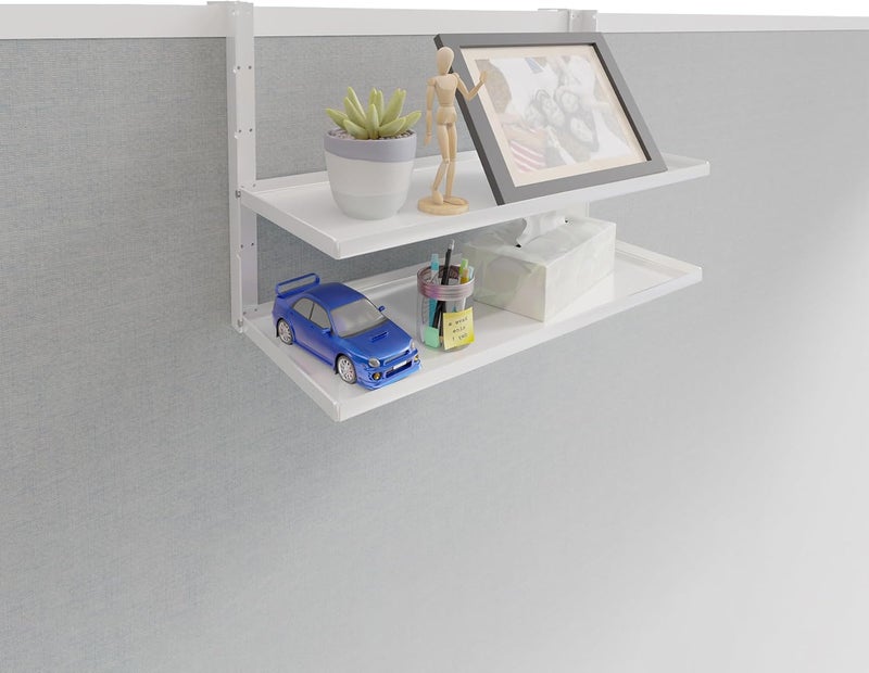 AKBFOX Office Cubicle Shelf - 13.8'' x 5.9'' Dual-Tier Storage Organizer Floating Corner Rack Hanging Shelf Height Adjustable Home Office Essentials for Planter Statue Decor Photo Frame - Image 1